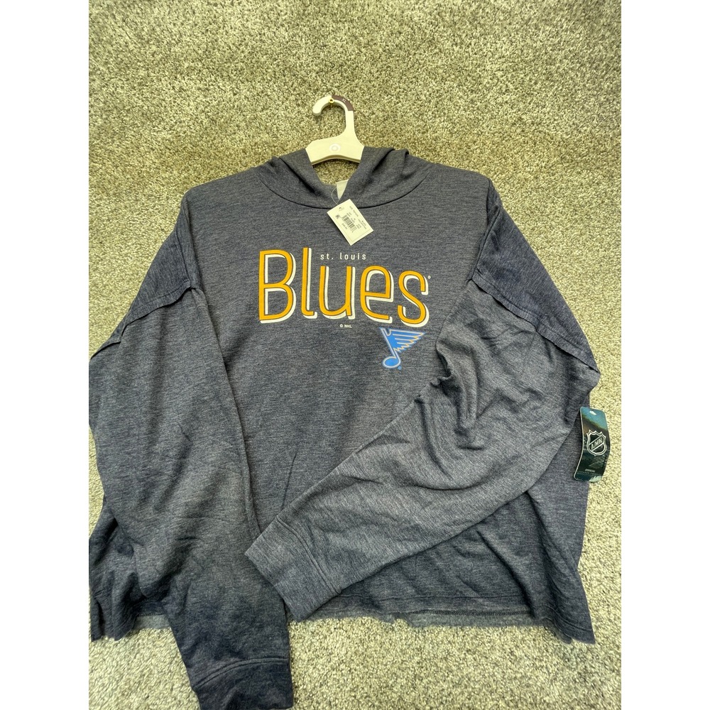 NHL Hoodie Women XL Blue NEW St Louis Blues Raw Hem Pullover